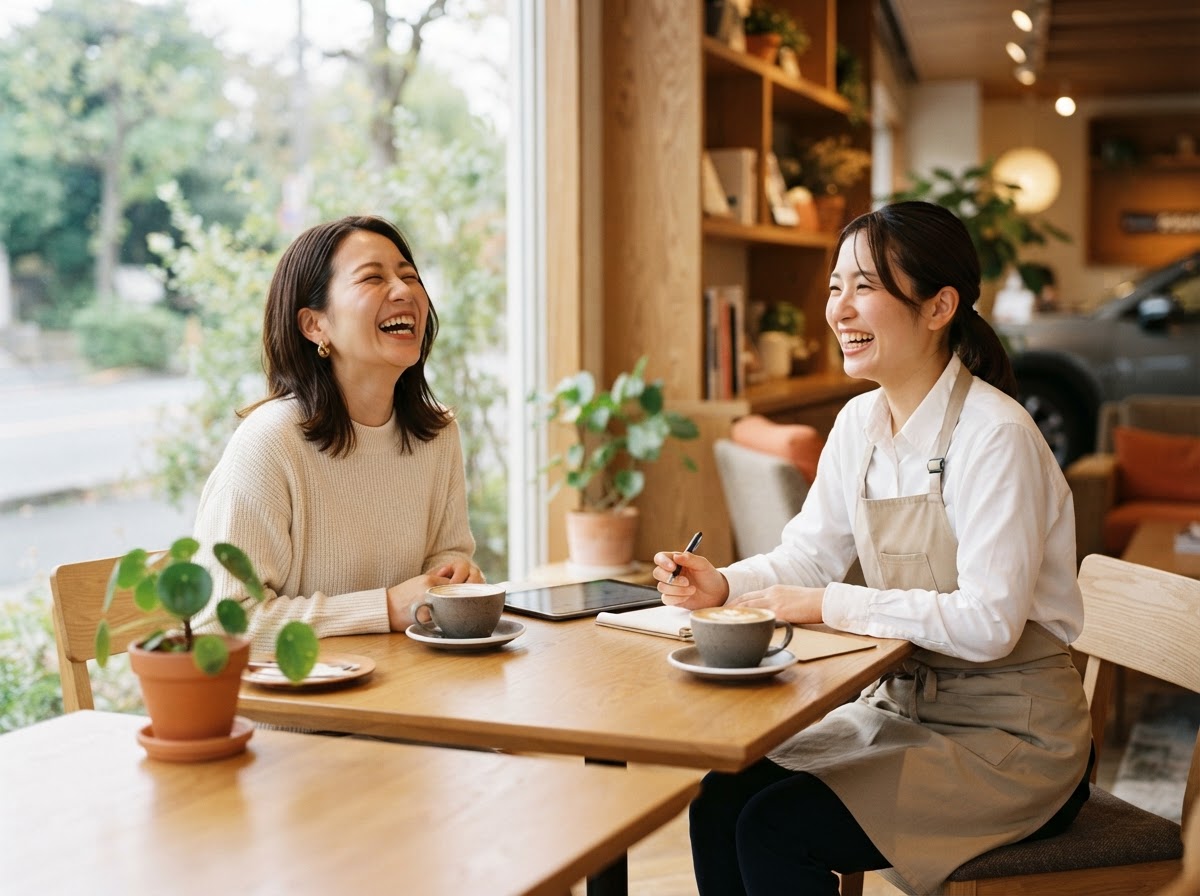 ショールームで笑顔で相談に応えるスタッフ