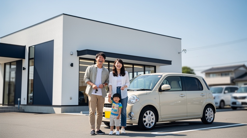 スライドドアの軽自動車と家族