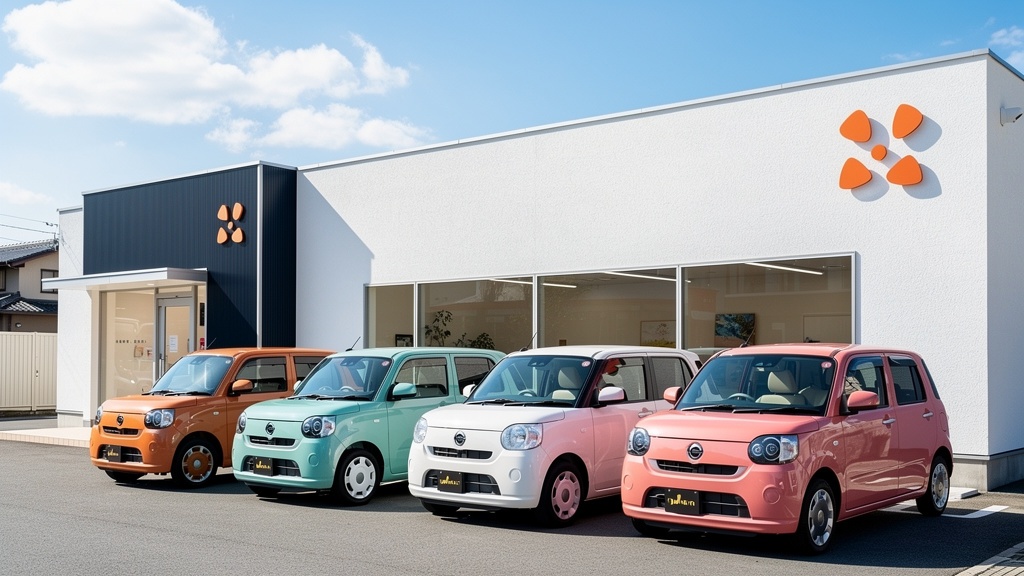 軽ライド店舗外観とカラフルな展示車