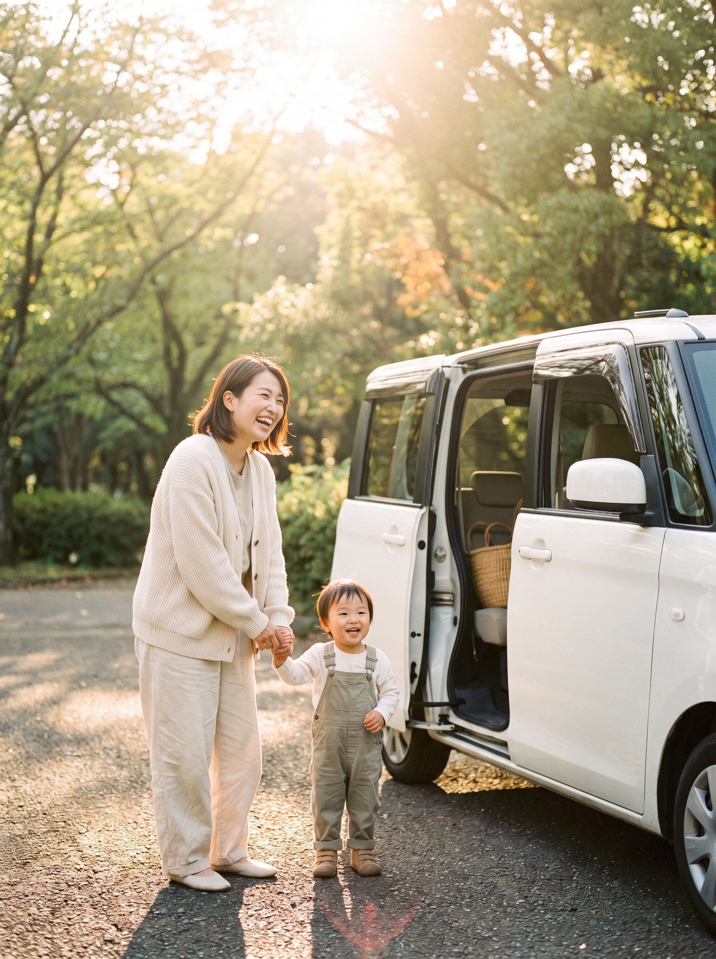 お母さんと子どもと軽自動車